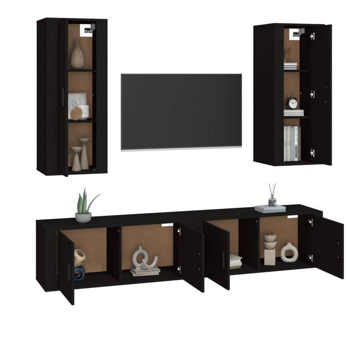 Set dulap TV, 4 piese, negru, lemn prelucrat WALTI
