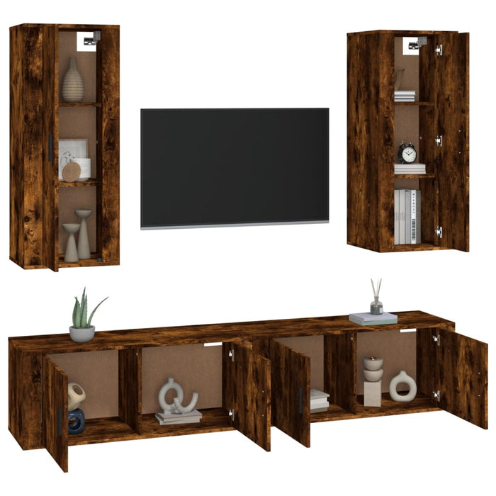 Set dulapuri TV, 4 piese, stejar fumuriu, lemn prelucrat WALTI