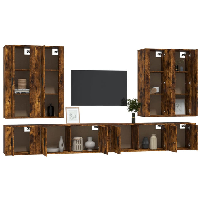 Set dulap TV, 8 piese, stejar fumuriu, lemn prelucrat WALTI