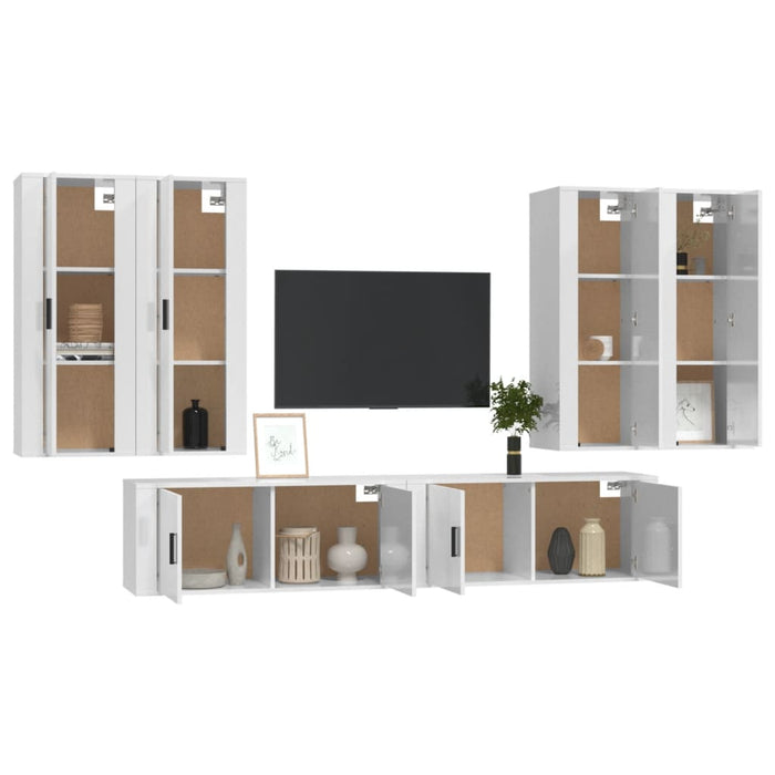 Set dulap TV, 6 piese, alb extralucios, lemn prelucrat WALTI