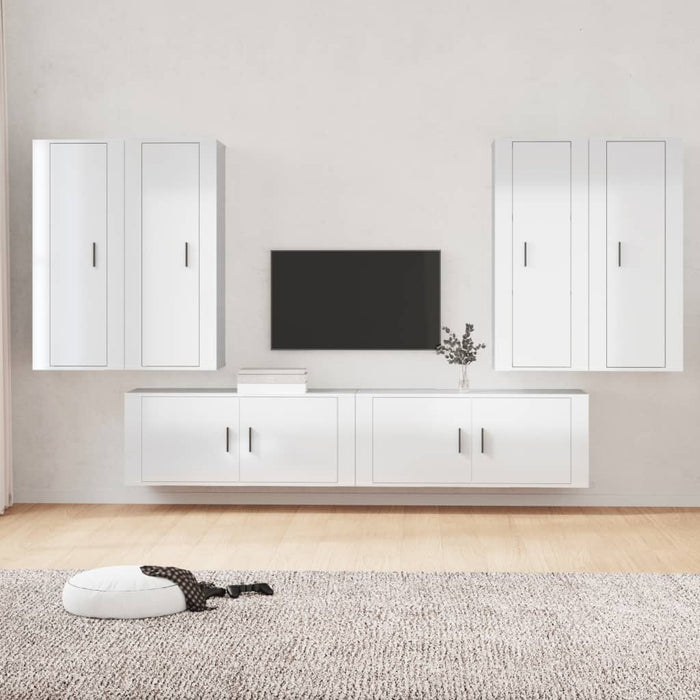 Set dulap TV, 6 piese, alb extralucios, lemn prelucrat WALTI