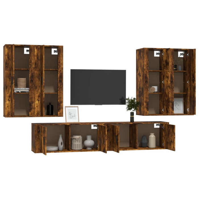 Set dulapuri TV, 6 piese, stejar fumuriu, lemn prelucrat WALTI
