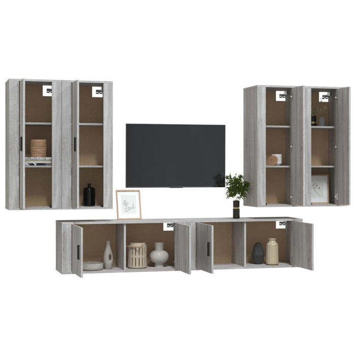 Set dulapuri TV, 6 piese, gri sonoma, lemn prelucrat WALTI