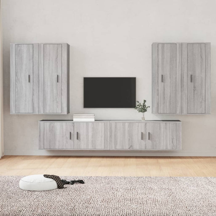 Set dulapuri TV, 6 piese, gri sonoma, lemn prelucrat WALTI
