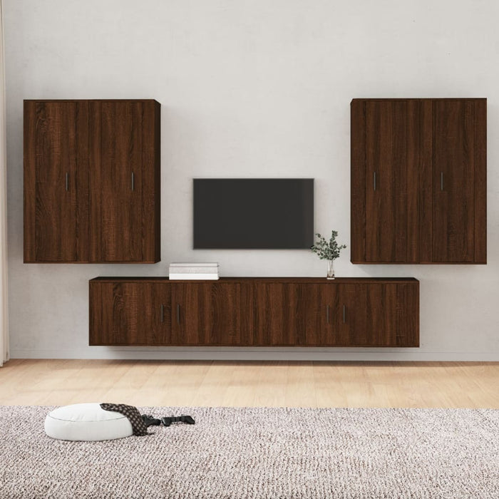 Set dulapuri TV, 6 piese, stejar maro, lemn prelucrat WALTI