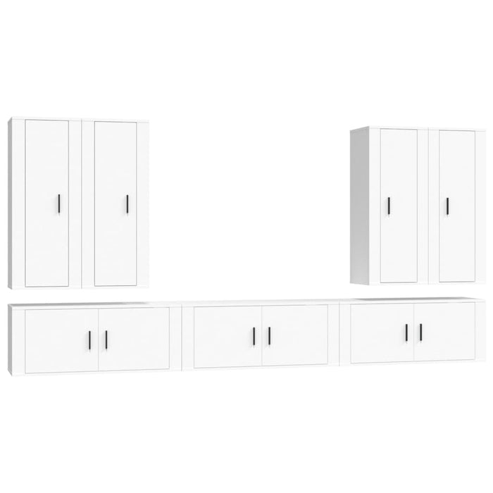 Set dulap TV, 7 piese, alb, lemn prelucrat WALTI