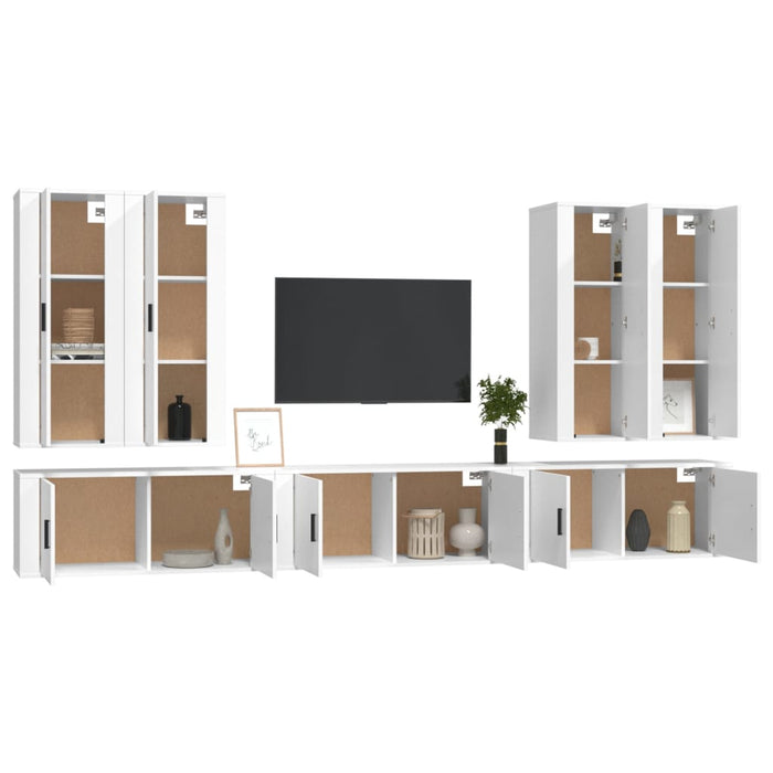 Set dulap TV, 7 piese, alb, lemn prelucrat WALTI