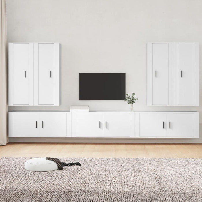 Set dulap TV, 7 piese, alb, lemn prelucrat WALTI