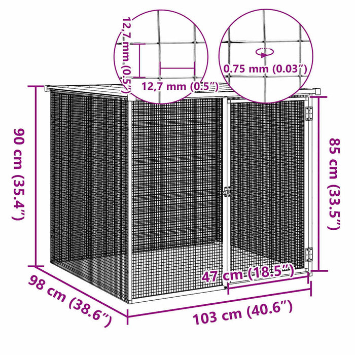 Coteț pui cu acoperiș gri deschis 103x98x90 cm oțel galvanizat - WALTI WALTI