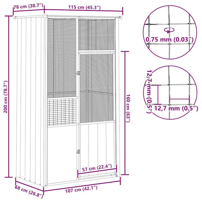 Colivie pentru păsări antracit 115x78x200 cm oțel galvanizat WALTI