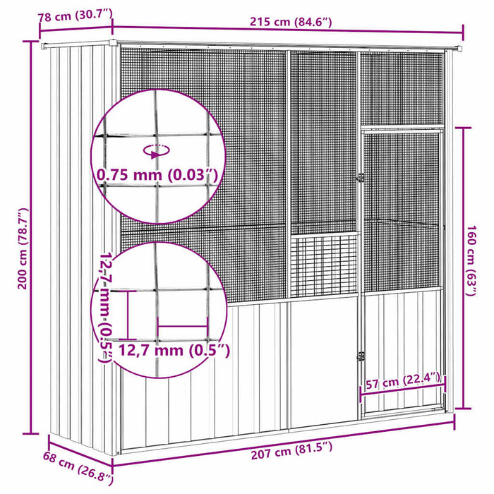 Colivie pentru păsări antracit 215x78x200 cm oțel galvanizat - WALTI WALTI