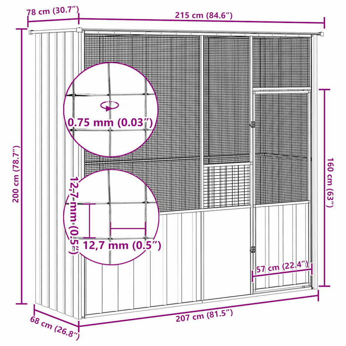 Colivie pentru păsări gri 215x78x200 cm oțel galvanizat - WALTI WALTI