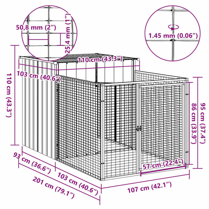 Cușcă pentru câini cu împrejmuire gri deschis 110x201x110 cm oțel galvanizat WALTI