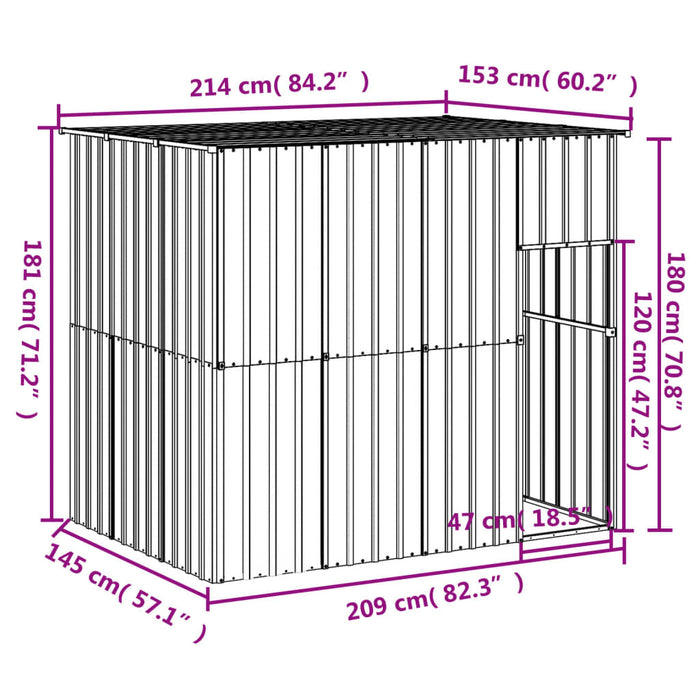 Casă câine & acoperiș gri deschis 214x153x181cm oțel galvanizat - WALTI WALTI