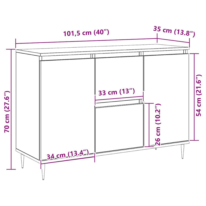 Servantă, alb extralucios, 101,5x35x70 cm, lemn prelucrat WALTI
