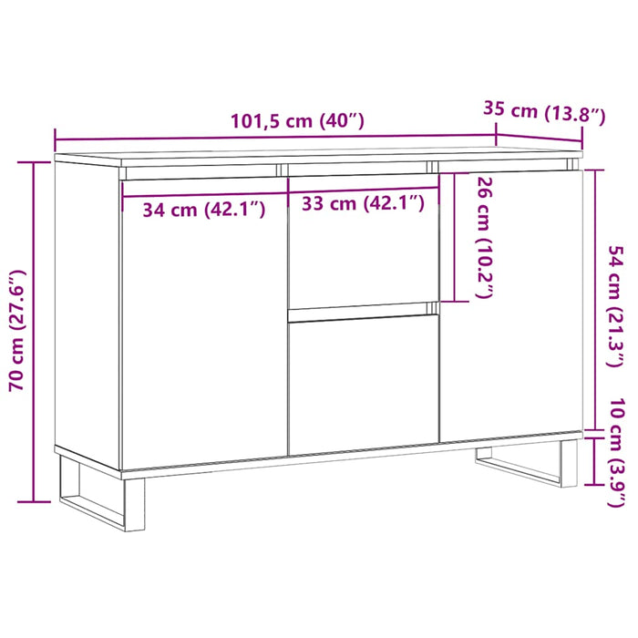 Servantă, alb extralucios, 101,5x35x70 cm, lemn prelucrat WALTI