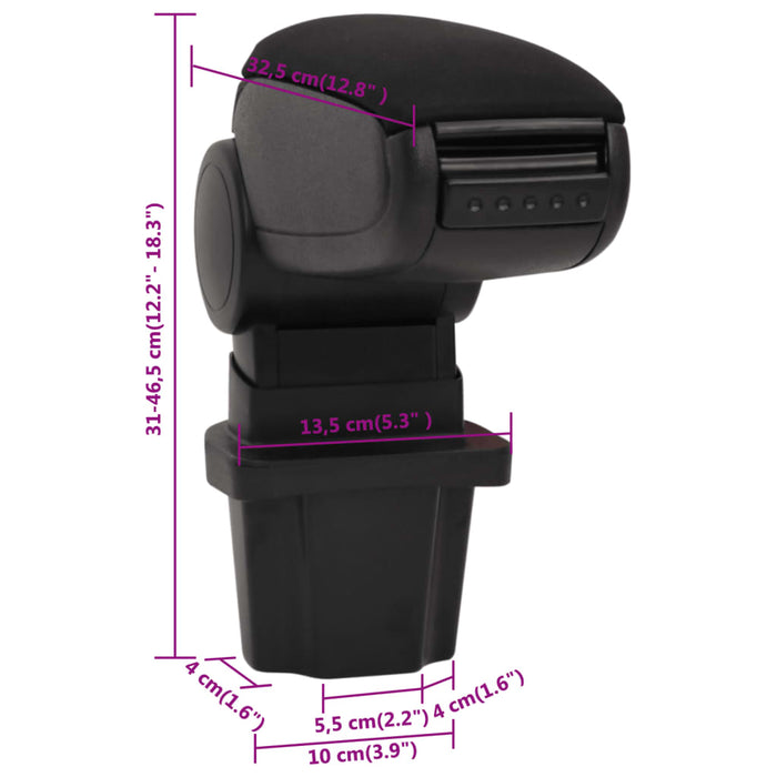 Cotieră auto, negru, 13,5x32,5x(31-46,5) cm ABS WALTI