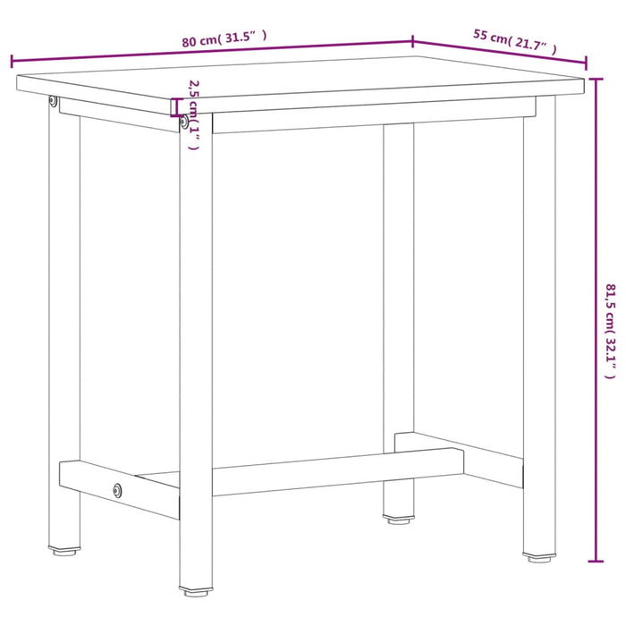 Banc de lucru 80x55x81,5 cm, lemn masiv de fag și metal WALTI