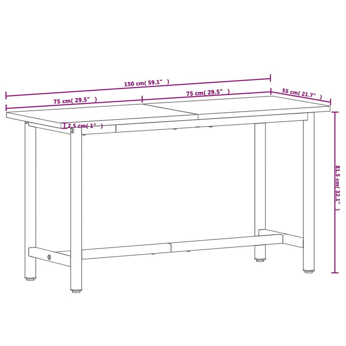 Banc de lucru 150x55x81,5 cm, lemn masiv de fag și metal - WALTI WALTI