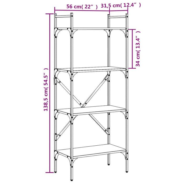 Bibliotecă cu 4 niveluri, stejar sonoma, 56x31,5x138,5 cm, lemn WALTI