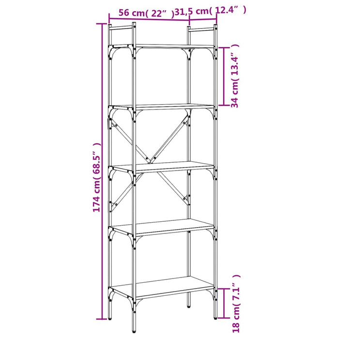 Bibliotecă cu 5 niveluri gri sonoma 56x31,5x174cm lemn compozit - WALTI WALTI