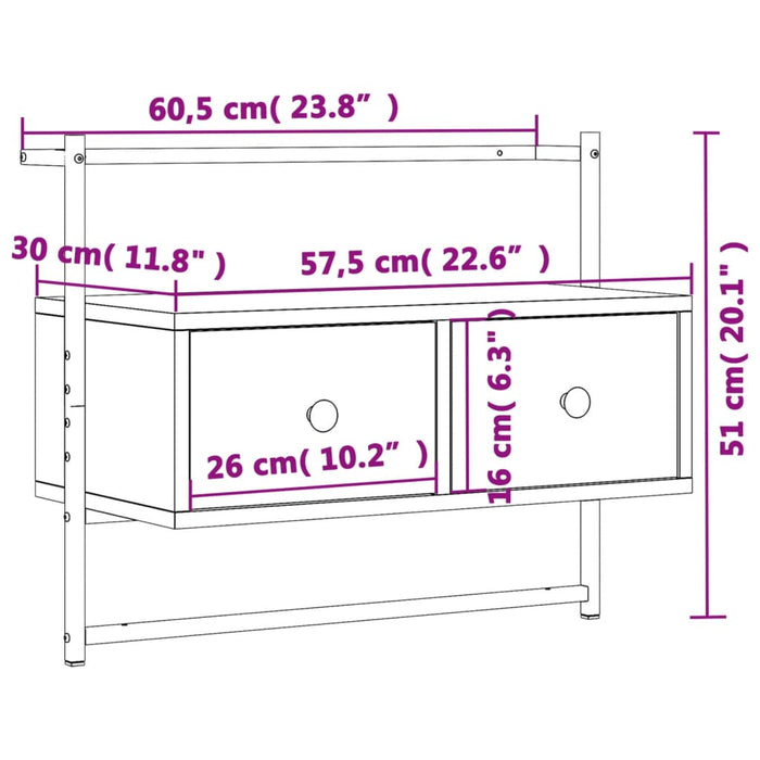 Dulap TV montat pe perete, stejar sonoma, 60,5x30x51 cm, lemn - WALTI WALTI