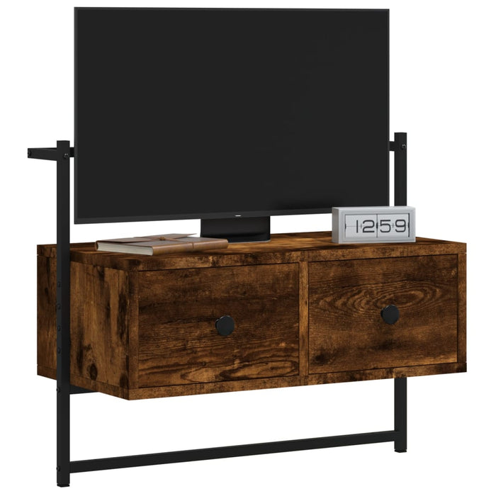 Dulap TV montat pe perete, stejar fumuriu, 60,5x30x51 cm, lemn WALTI