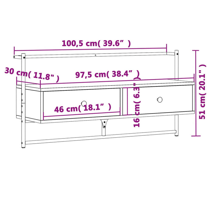 Dulap TV montat pe perete, stejar sonoma, 100,5x30x51 cm, lemn - WALTI WALTI