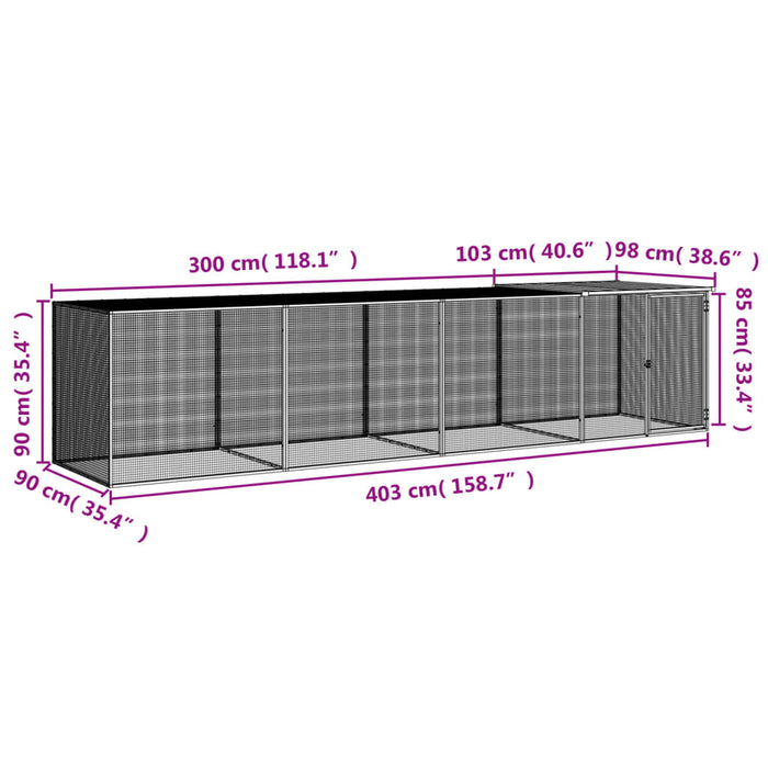 Coteț pui cu acoperiș gri deschis 403x98x90 cm oțel galvanizat - WALTI WALTI