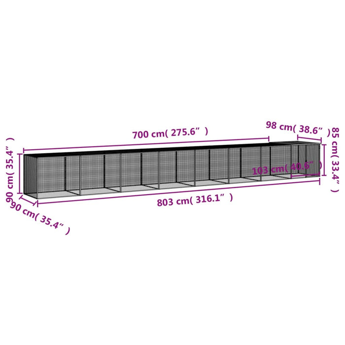 Coteț pui cu acoperiș gri deschis 803x98x90 cm oțel galvanizat - WALTI WALTI