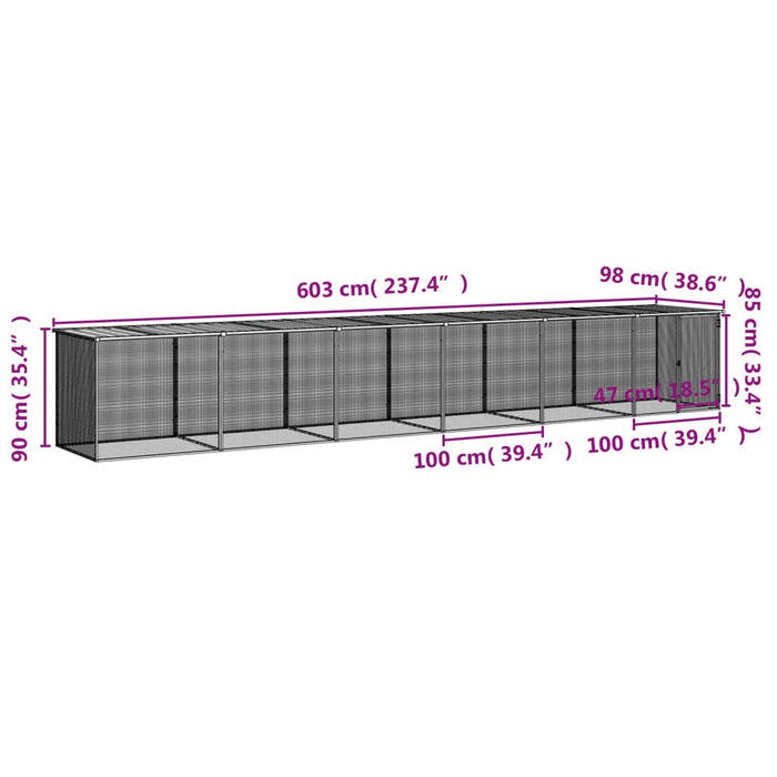 Coteț pui cu acoperiș gri deschis 603x98x90 cm oțel galvanizat - WALTI WALTI