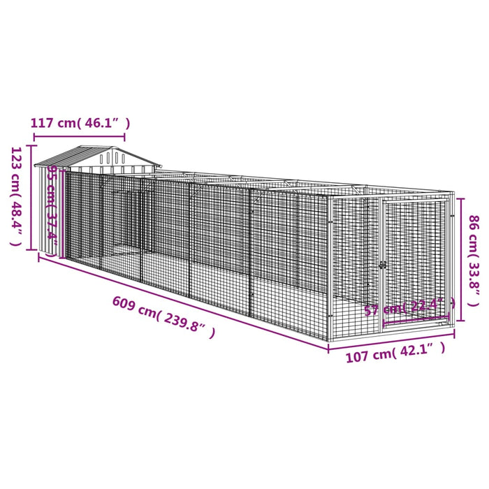 Cușcă câine cu acoperiș antracit 117x609x123 cm oțel galvanizat - WALTI WALTI