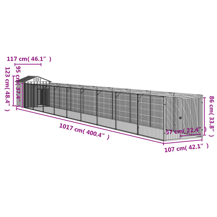 Cușcă câine cu acoperiș antracit 117x1017x123cm oțel galvanizat - WALTI WALTI