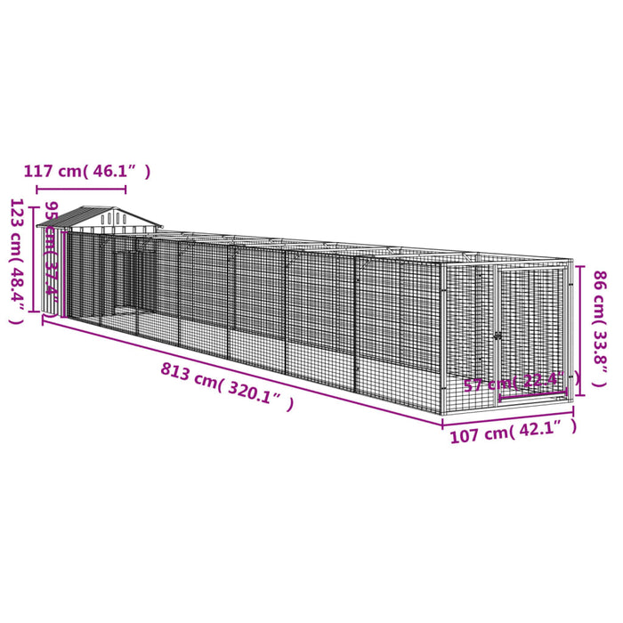 Casă câine & acoperiș gri deschis 117x813x123cm oțel galvanizat - WALTI WALTI