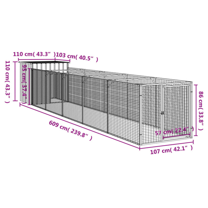 Cușcă câine cu țarc antracit 110x609x110 cm oțel galvanizat - WALTI WALTI