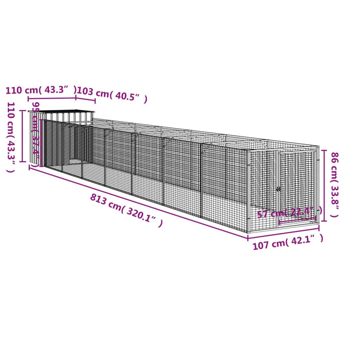 Cușcă câine cu țarc antracit 110x813x110 cm oțel galvanizat - WALTI WALTI