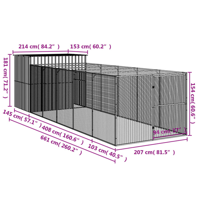 Cușcă de câine cu țarc antracit 214x661x181 cm oțel galvanizat - WALTI WALTI
