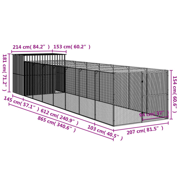 Cușcă de câine cu țarc antracit 214x865x181 cm oțel galvanizat - WALTI WALTI