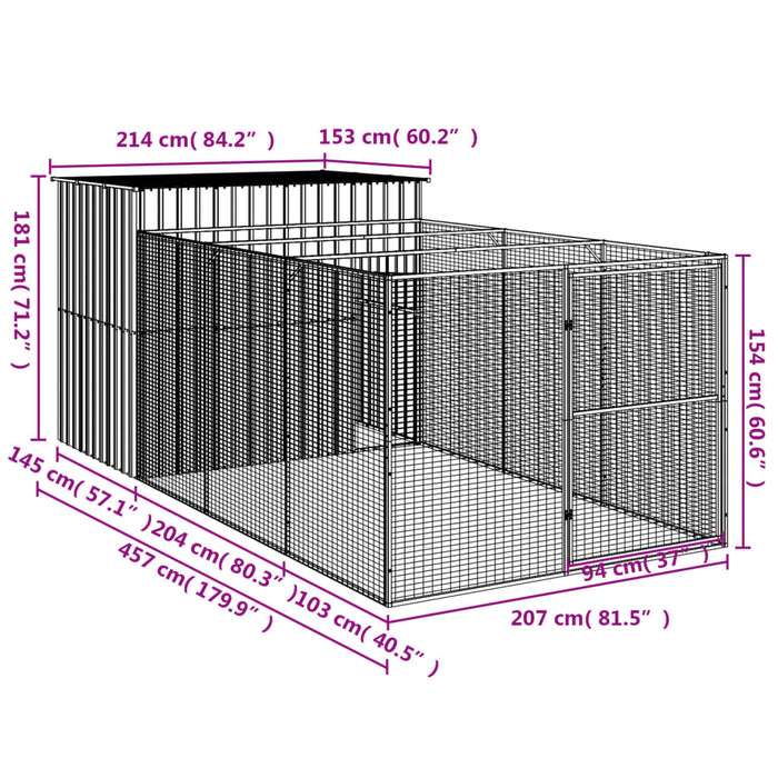 Cușcă de câine & țarc gri deschis 214x457x181cm oțel galvanizat - WALTI WALTI