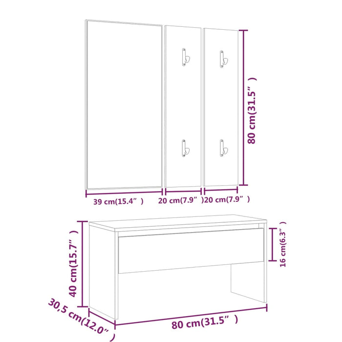 Set de mobilier pentru hol, negru, lemn prelucrat WALTI