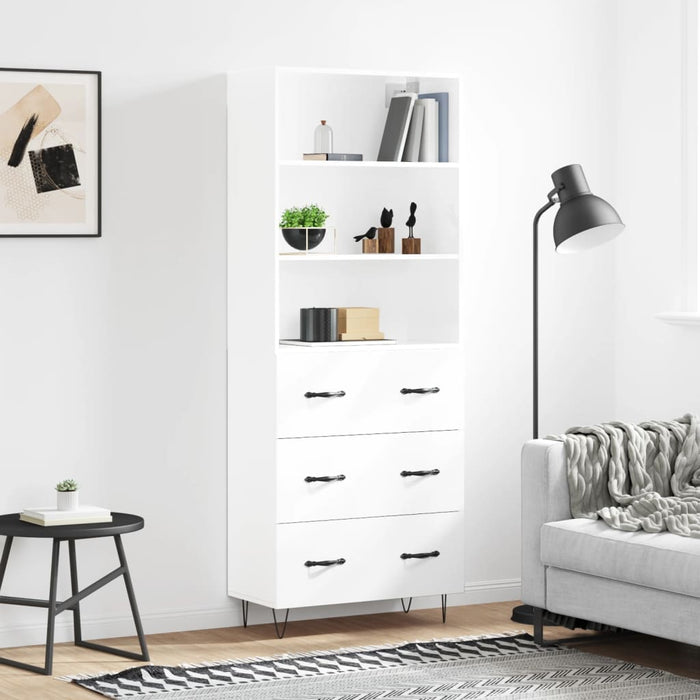 Dulap înalt, alb extralucios, 69,5x34x180 cm, lemn compozit WALTI