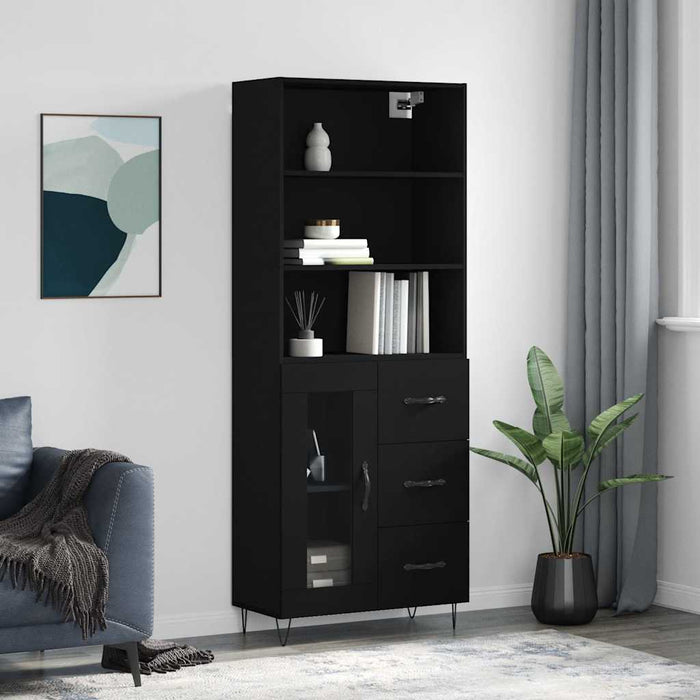 Dulap înalt, negru, 69,5x34x180 cm, lemn compozit WALTI