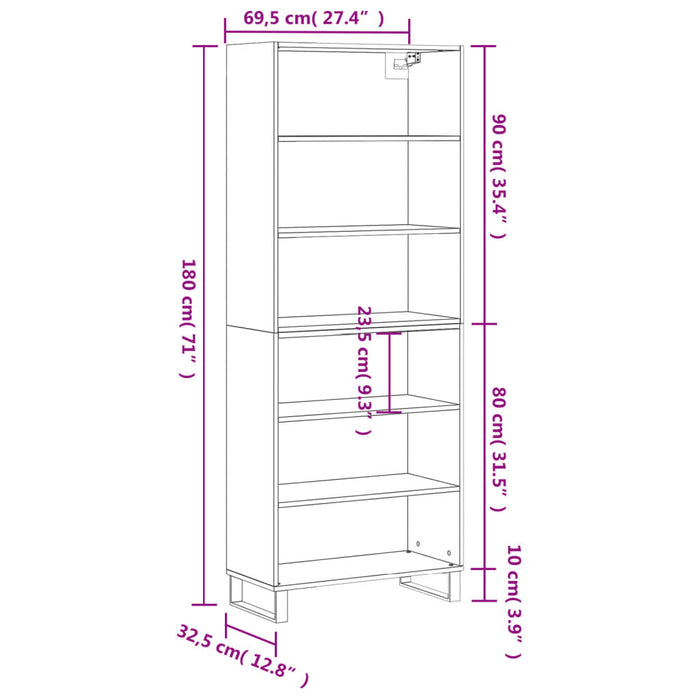 Dulap înalt, gri beton, 69,5x32,5x180 cm, lemn compozit WALTI