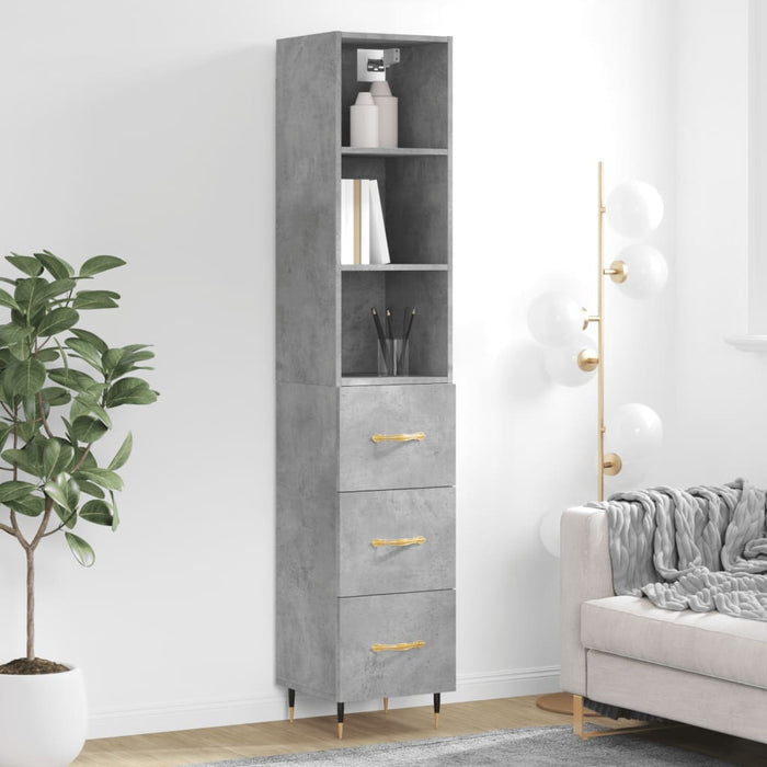 Dulap înalt, gri beton, 34,5x34x180 cm, lemn prelucrat WALTI