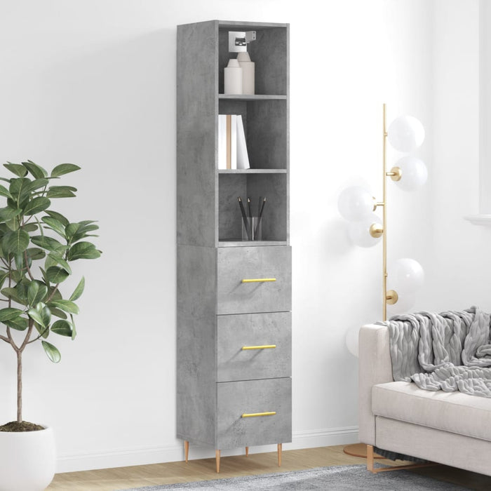 Dulap înalt, gri beton, 34,5x34x180 cm, lemn prelucrat WALTI