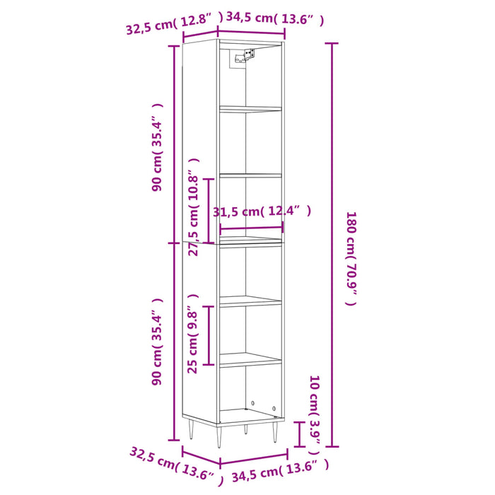 Dulap înalt, alb, 34,5x32,5x180 cm, lemn prelucrat WALTI