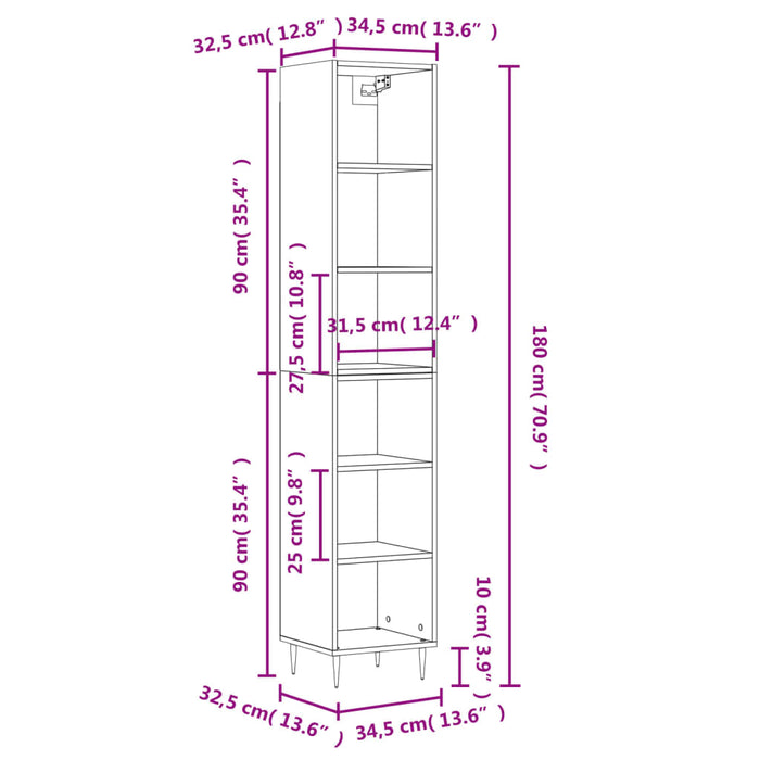 Dulap înalt, stejar sonoma, 34,5x32,5x180 cm, lemn prelucrat WALTI