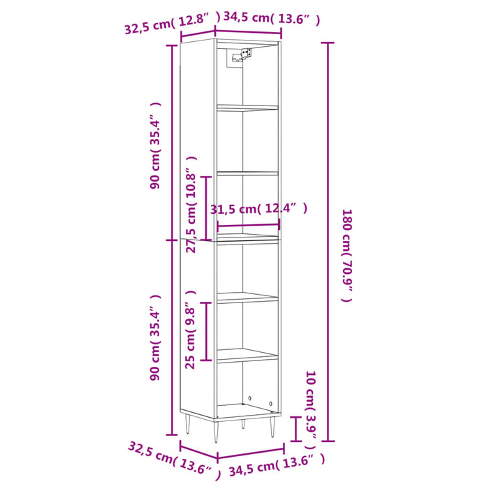 Dulap înalt, gri beton, 34,5x32,5x180 cm, lemn prelucrat WALTI