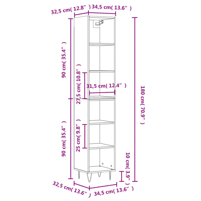 Dulap înalt, gri sonoma, 34,5x32,5x180 cm, lemn prelucrat WALTI