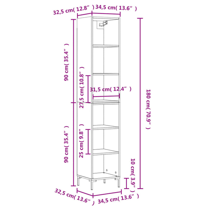 Dulap înalt, gri beton, 34,5x32,5x180 cm, lemn prelucrat WALTI